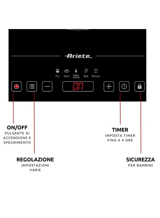 Ariete 2000W Electric Single Induction Hot Plate Black 4.5 x 37 x 29 cm 00C199700ARAS 2000 W 00C199700ARAS - Image 2