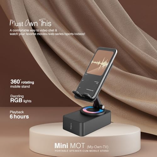 FINGERS Mini MOT (My-Own-TV) Bluetooth & USB Portable Speaker-Cum-Mobile Stand with 360° Rotation (Dazzling RGB Lights, 6-Hour Playback, Built-in Mic) - Rich Black - Image 2