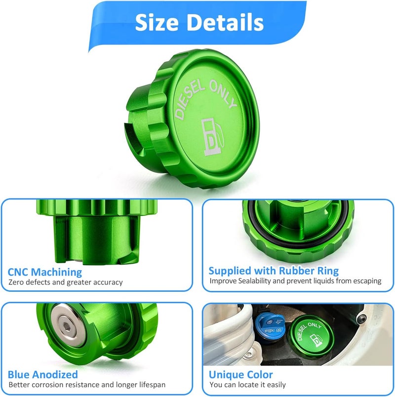 Wsays Green Magnetic Diesel Fuel Cap for Dodge Ram 1500 2500 3500 (2019-2024) - 6061 Aluminum Replacement Part 82215782 - Image 3