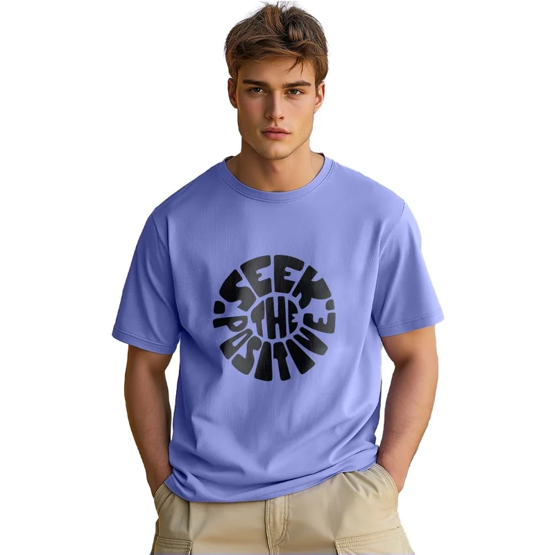 نوبيرو Men's Cotton Typography T-Shirt in Lavender