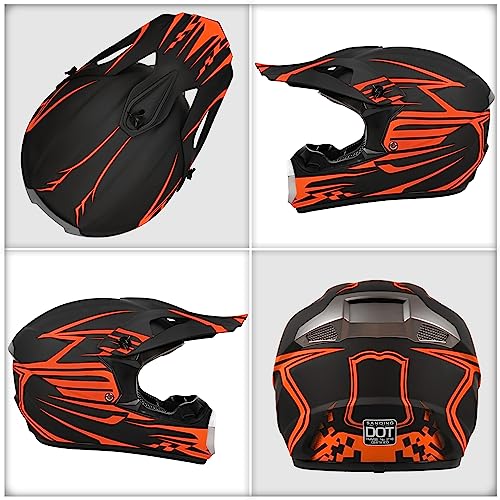 TIANDU Youth Kids Motocross Helmet DOT Approved, Adult ATV Dirt Bike Off-Road Full Face Motorcycle Helmet with Goggles Gloves Mask for Boys Girls,Lightweight Breathable for Riding (Orange-Red, Small) - Image 2