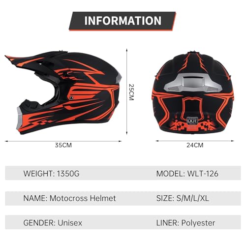 TIANDU Youth Kids Motocross Helmet DOT Approved, Adult ATV Dirt Bike Off-Road Full Face Motorcycle Helmet with Goggles Gloves Mask for Boys Girls,Lightweight Breathable for Riding (Orange-Red, Small) - Image 5