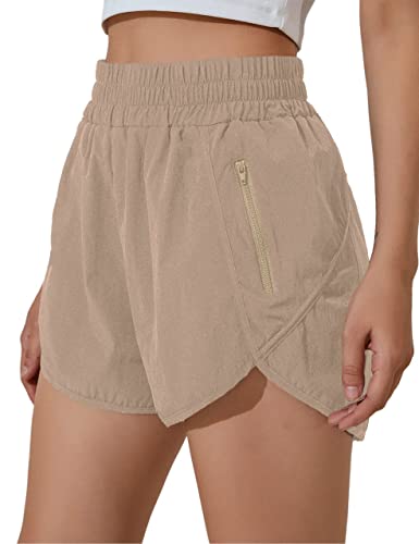 BMJL شورتات جري نسائية من BMJL بخصر مرتفع مرن مع جيوب، 2.5" رياضية سريعة الجفاف (M، كاكي) - Image 1