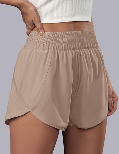 BMJL شورتات جري نسائية من BMJL بخصر مرتفع مرن مع جيوب، 2.5" رياضية سريعة الجفاف (M، كاكي) - Image 2