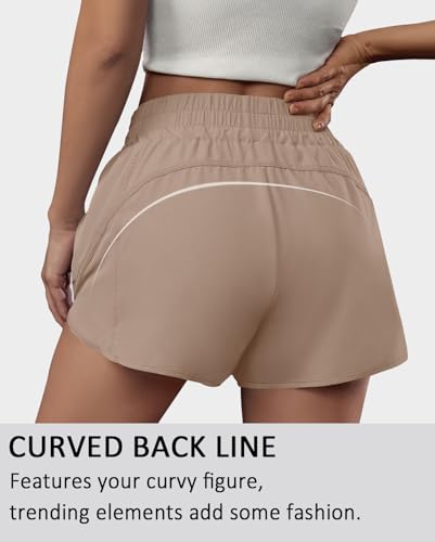 BMJL شورتات جري نسائية من BMJL بخصر مرتفع مرن مع جيوب، 2.5" رياضية سريعة الجفاف (M، كاكي) - Image 3