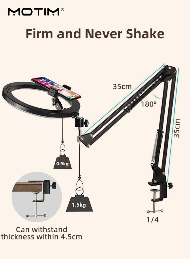 Motim Desk Photography Stand with 10'' Fill Light for Phone/Camera, Overhead Phone Mount, Adjustable Desk Arm Stand, Desktop Stand with Remote Control for YouTube Starter Live Stream Cooking Painting Nail  - Image 5