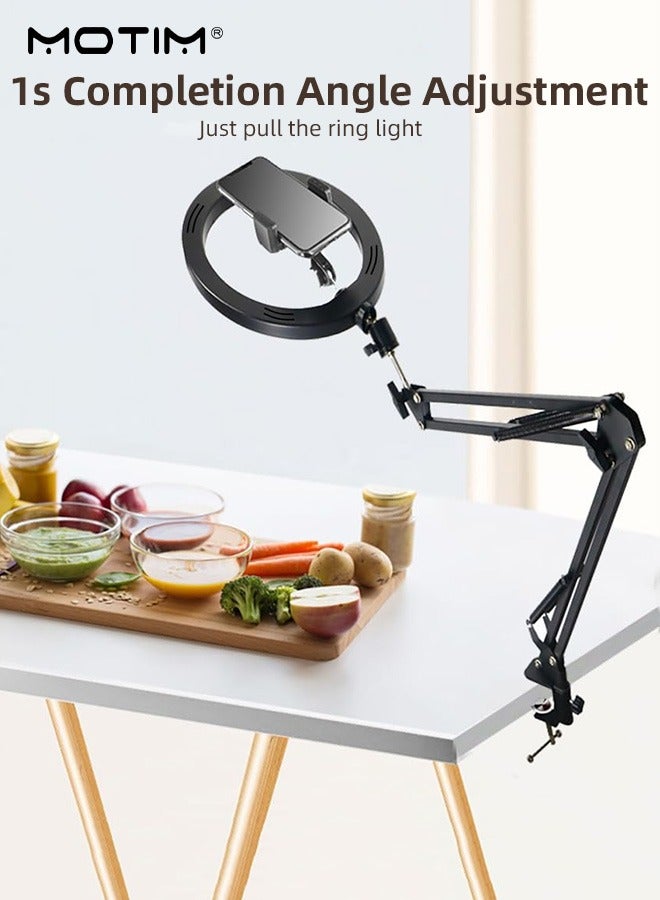 Motim Desk Photography Stand with 10'' Fill Light for Phone/Camera, Overhead Phone Mount, Adjustable Desk Arm Stand, Desktop Stand with Remote Control for YouTube Starter Live Stream Cooking Painting Nail  - Image 3