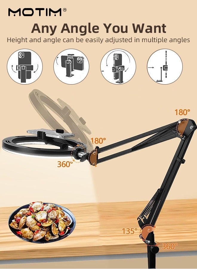 Motim Desk Photography Stand with 10'' Fill Light for Phone/Camera, Overhead Phone Mount, Adjustable Desk Arm Stand, Desktop Stand with Remote Control for YouTube Starter Live Stream Cooking Painting Nail  - Image 2
