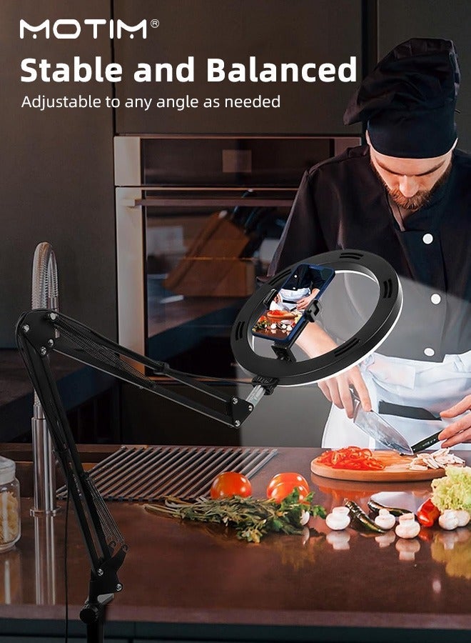 Motim Desk Photography Stand with 10'' Fill Ring Light for Phone/Camera, Overhead Phone Holder, Adjustable Desk Arm Stand Clamp, Desktop Fill Light Stand for YouTube Starter Live Stream Cooking Painting Nail - Image 5