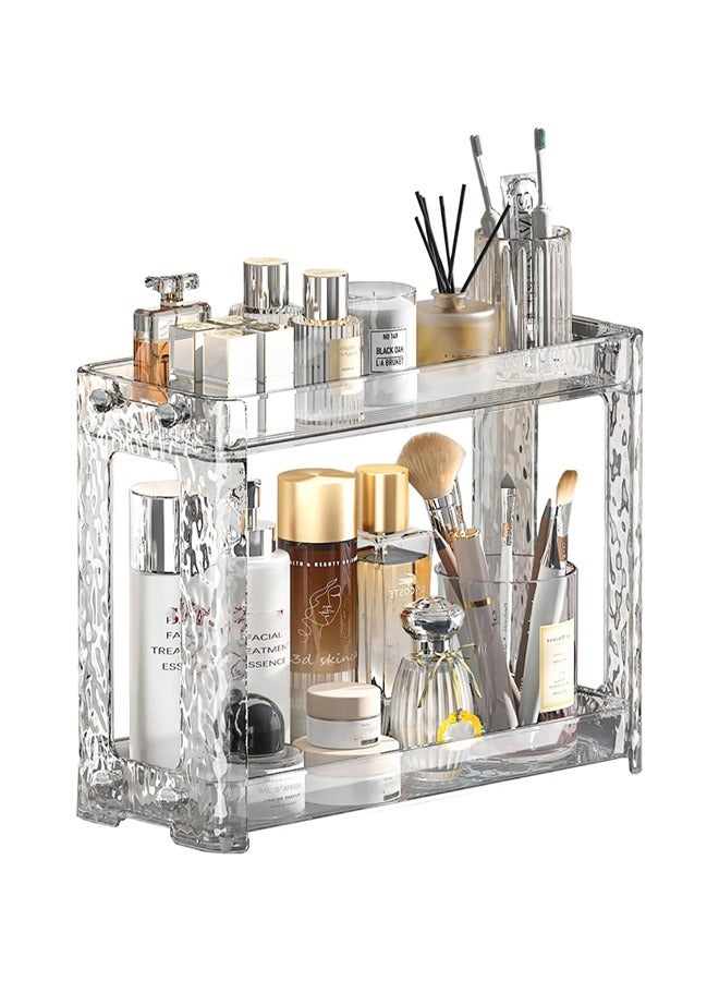 يلا جوي منظم عطور ومكياج من طبقتين، قابل للحمل، مناسب للحمام ومستحضرات التجميل، مناسب للعناية بالبشرة، والإكسسوارات، بتصميم موفر للمساحة للزوايا والخزائن (شفاف) - Image 1