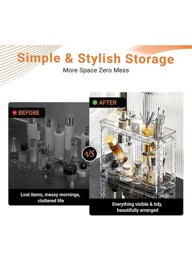 يلا جوي منظم عطور ومكياج من طبقتين، قابل للحمل، مناسب للحمام ومستحضرات التجميل، مناسب للعناية بالبشرة، والإكسسوارات، بتصميم موفر للمساحة للزوايا والخزائن (شفاف) - Image 5