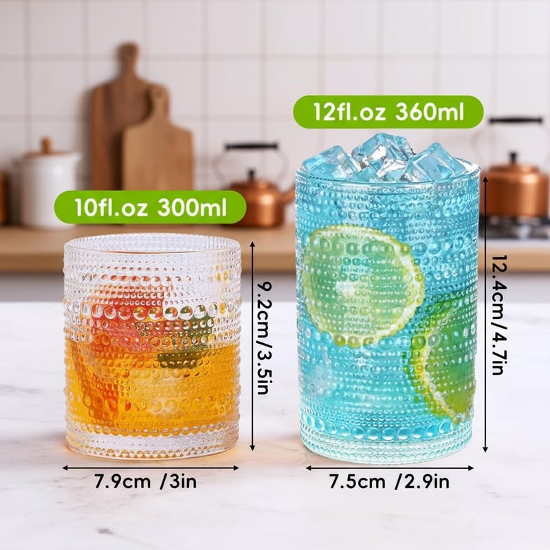 TAJZYX Hobnail Drinking Glasses Set of 12, Vintage Drinking Glasses,12 oz Highball Glasses & 10 oz Cocktail Glasses Set, Durable Glass Cups with Smooth Interior - Dishwasher-Safe ,Home, Parties & Daily Use - Image 3