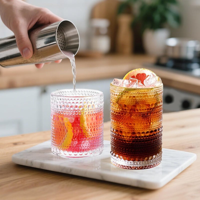 TAJZYX Hobnail Drinking Glasses Set of 12, Vintage Drinking Glasses,12 oz Highball Glasses & 10 oz Cocktail Glasses Set, Durable Glass Cups with Smooth Interior - Dishwasher-Safe ,Home, Parties & Daily Use - Image 2