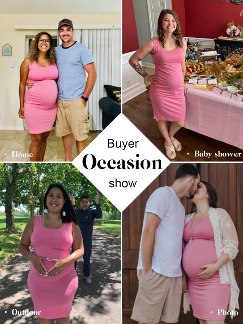 Liu & Qu Women's Maternity Sleeveless Tank Dresses Side Ruching Bodycon Dress for Daily Wearing or Baby Shower - Image 3