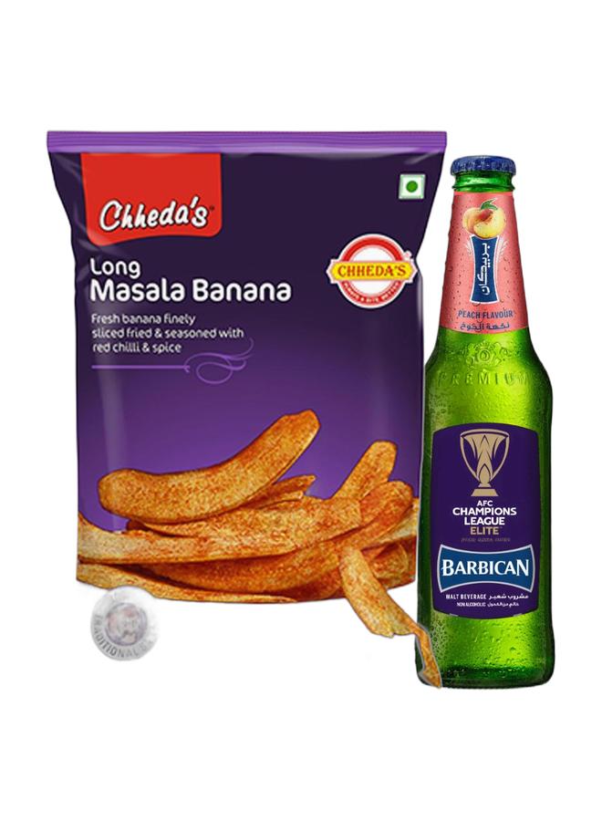 noon Chheda's Long Masala Banana Chips 170grams + Barbican Non Alcoholic Beer Bottle Peach Peach 330ml - Image 1