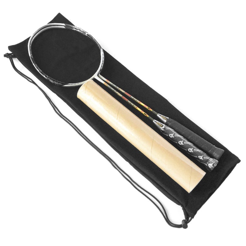 Badminton Racquet Cover Black Soft Fleece Fabric Drawstring Closure - Adjustable Strap Easy To Fold Racquet Storage Bag for 1-3 Badminton Racquets - Image 5