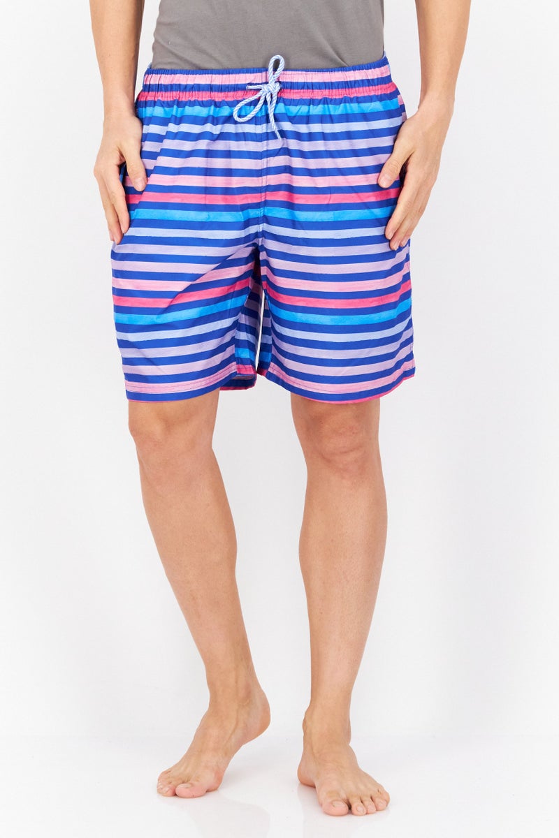 Tailorbyrd Men Striped Drawstring Swim Shorts, Blue Combo  - Image 1