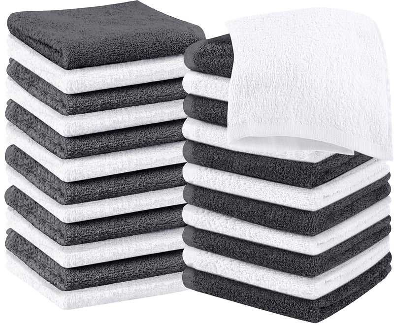Utopia Towels 24 Pack Cotton Washcloths Set - 100% Ring Spun Cotton, Premium Quality Flannel Face Cloths, Highly Absorbent and Soft Feel Fingertip Towels (Grey, White) - Image 1
