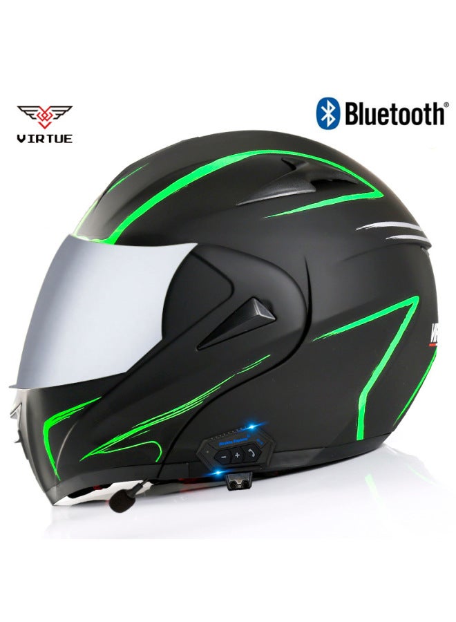 Bluetooth Open Face Motorcycle Helmet for Men, 3C Certified, Silver Mirror Visor – Sub Green
