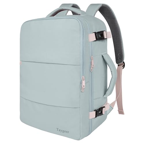 Taygeer Personal Item Backpack for Men Women Travel Backpack Carry on Luggage Flight Approved with Water Bottle Pocket Shoe Pouch Large Weekender Work Bag for Hiking Gift Gray Powder - Image 1