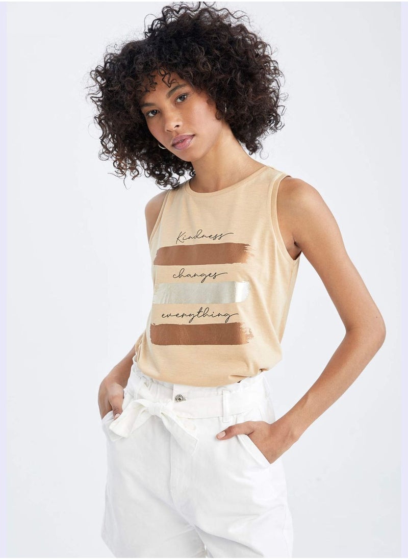 DeFacto Regular Fit Crew Neck Slogan Printed Singlet  - Image 1