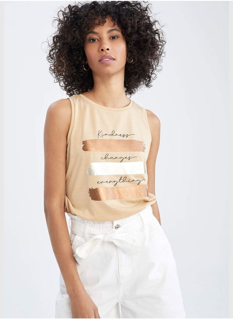 DeFacto Regular Fit Crew Neck Slogan Printed Singlet  - Image 3