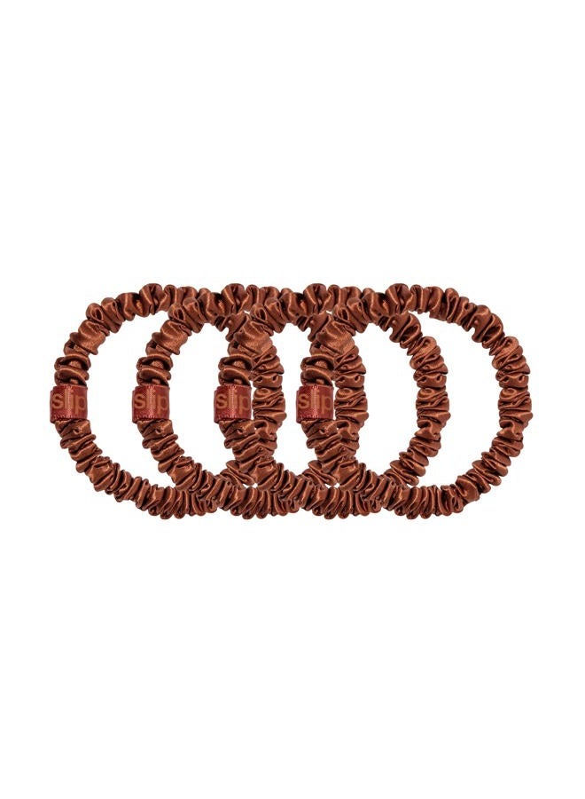 SLIP رباط شعر حرير رفيع - كستنائي | مجموعة من 4 رباطات شعر حرير رفيعة نقية | 100% حرير توت، مضاد للتجاعيد، لطيف على الشعر، يقلل من التكسر | أنيق، متين، مثالي لجميع أنواع الشعر - Image 2