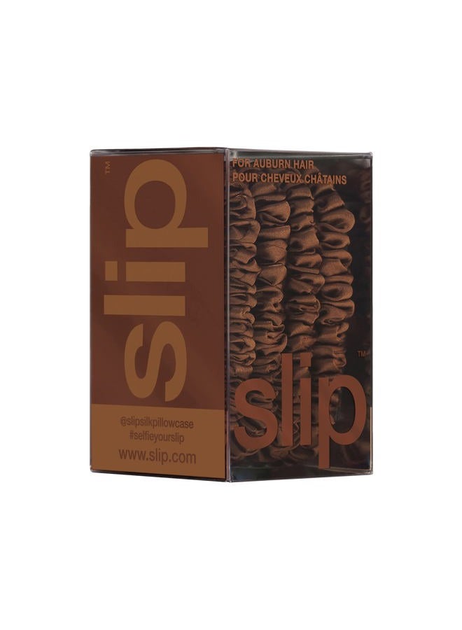 SLIP رباط شعر حرير رفيع - كستنائي | مجموعة من 4 رباطات شعر حرير رفيعة نقية | 100% حرير توت، مضاد للتجاعيد، لطيف على الشعر، يقلل من التكسر | أنيق، متين، مثالي لجميع أنواع الشعر - Image 4