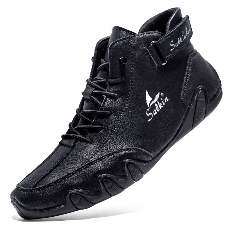 Men's Casual High-Top Boots Breathable PU Leather Round Toe Velcro - Image 4