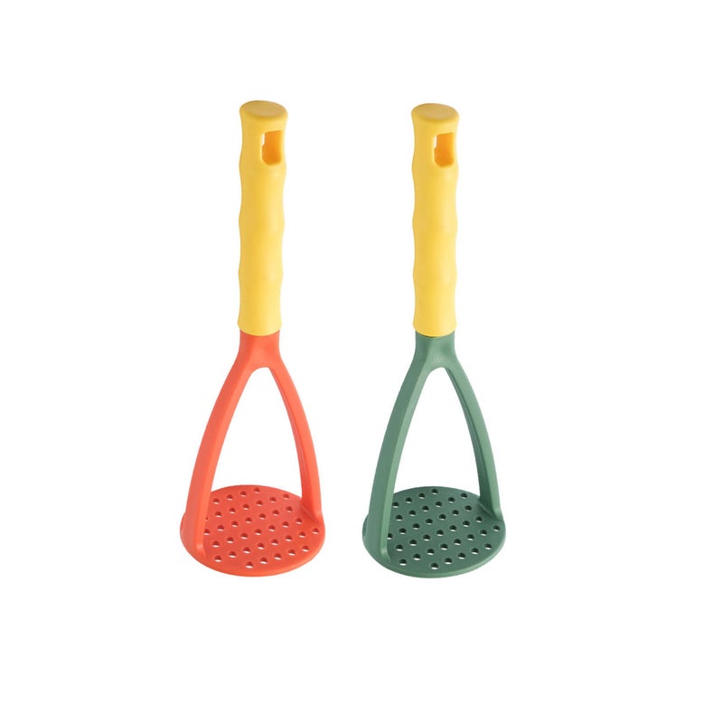 Setaria Viridis 2pcs Potato Masher Manual Masher Kitchen Masher Non-Scratch Nonstick Potato Pumpkin Ricer Smasher Kitchen Tools for Bean, Root Vegetables, Fruits, Baby Food, Avocado potato masher (Green+Orange) - Image 1