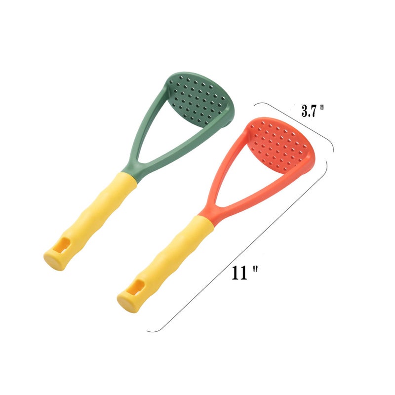 Setaria Viridis 2pcs Potato Masher Manual Masher Kitchen Masher Non-Scratch Nonstick Potato Pumpkin Ricer Smasher Kitchen Tools for Bean, Root Vegetables, Fruits, Baby Food, Avocado potato masher (Green+Orange) - Image 2
