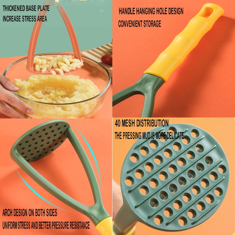 Setaria Viridis 2pcs Potato Masher Manual Masher Kitchen Masher Non-Scratch Nonstick Potato Pumpkin Ricer Smasher Kitchen Tools for Bean, Root Vegetables, Fruits, Baby Food, Avocado potato masher (Green+Orange) - Image 3