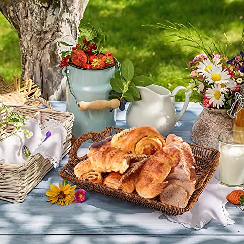 TOPZEA 3 Pack Poly Wicker Bread Basket, Farmhouse Woven Fruit Gift Baskets with Handles, Rectangular Bakery Display Flat Basket Food Serving Trays for Kitchen Counter, Coffee Bar, Brown - Image 3