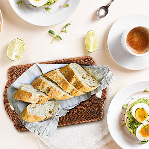 TOPZEA 3 Pack Poly Wicker Bread Basket, Farmhouse Woven Fruit Gift Baskets with Handles, Rectangular Bakery Display Flat Basket Food Serving Trays for Kitchen Counter, Coffee Bar, Brown - Image 5