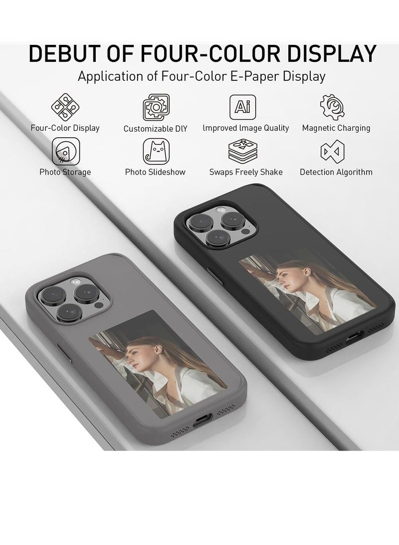 كفر حماية سمارت بتقنية ان اف سي وشاشة حبر إلكترونية قابلة للتعديل يمكنك تركيبها بنفسك ووضع صور تدوم طويلا مع نقل سريع لجوال ايفون 16 برو ماكس، لون أسود - Image 5