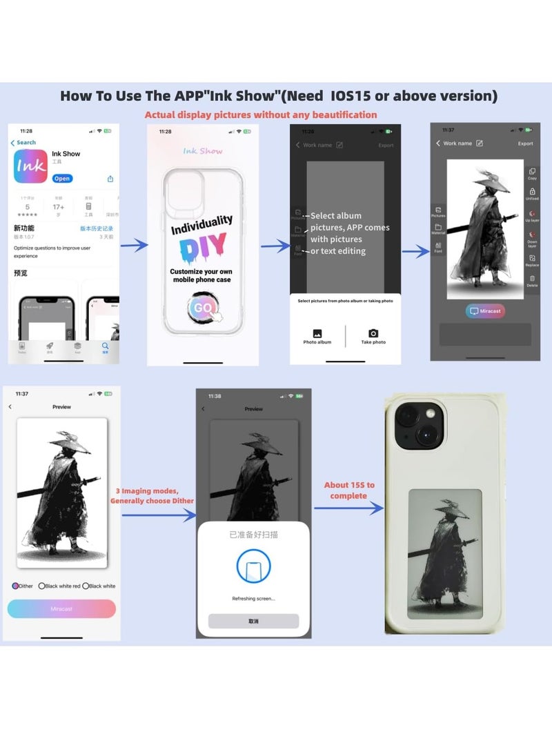Generic - Smart NFC Ink Phone Case Compatible for iPhone 16 Pro Max, Customizable E-Ink Screen DIY Images Long-Lasting Display Fast Transmission (Black) - Image 1