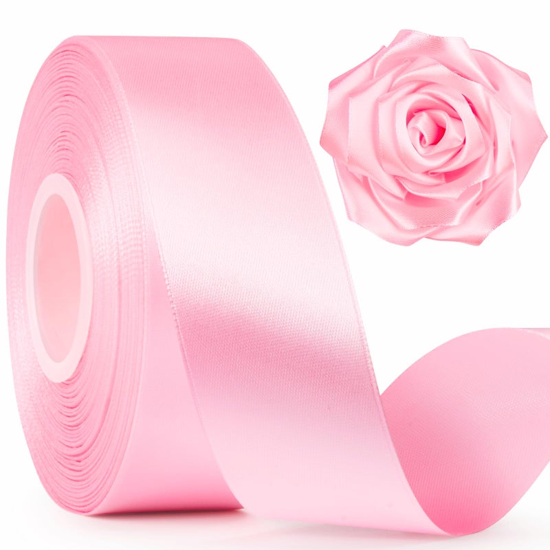 Mauproy 1-1/2 Inch Wide Pink Satin Ribbon, 50 Yards Solid Polyester Fabric Ribbon for Roses Making, Gift Wrapping, Easter, Flower Bouquets, Wedding Decorations, Handmade Crafts - Image 1