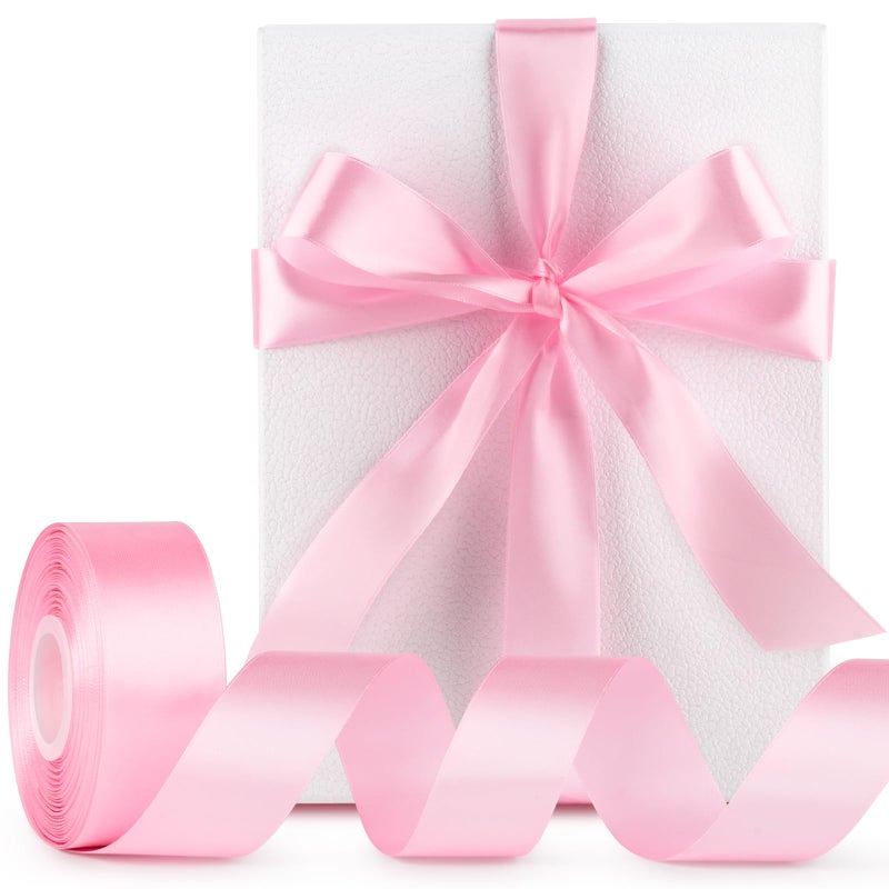 Mauproy 1-1/2 Inch Wide Pink Satin Ribbon, 50 Yards Solid Polyester Fabric Ribbon for Roses Making, Gift Wrapping, Easter, Flower Bouquets, Wedding Decorations, Handmade Crafts - Image 3