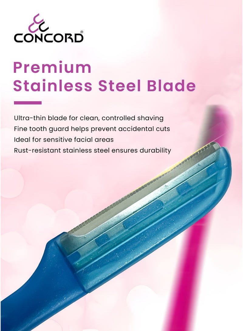 CONCORD Facial and Eyebrow Razors for Women, 3 Eyebrow Razors with 1 Precision Cover, multipurpose Facial Razors | Peach Fuzz Removal, Eyebrow Shaping and Exfoliator | Women Facial Razor