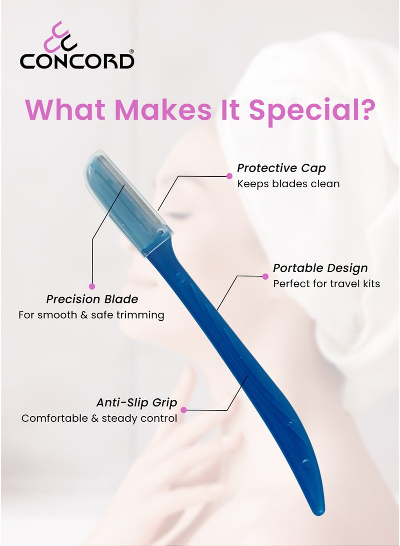 CONCORD Facial and Eyebrow Razors for Women, 3 Eyebrow Razors with 1 Precision Cover, multipurpose Facial Razors | Peach Fuzz Removal, Eyebrow Shaping and Exfoliator | Women Facial Razor