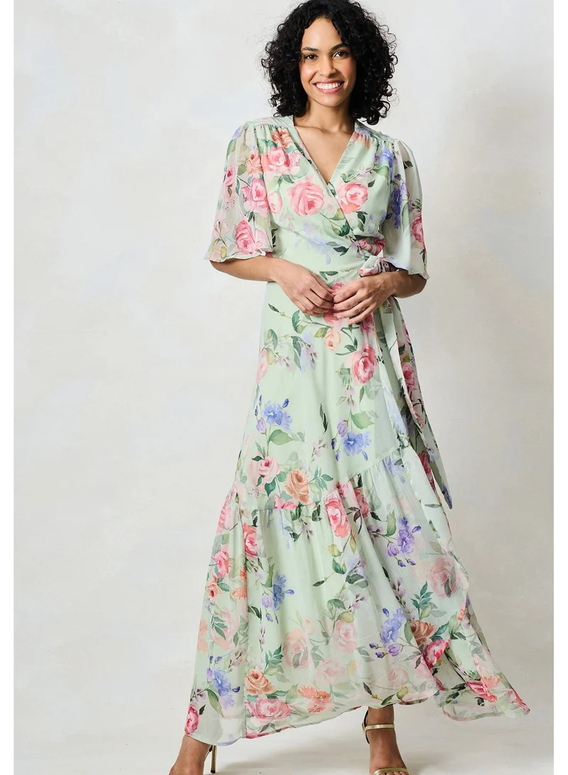 هوب اند ايفي فستان ماكسي ملفوف بأكمام فراشة وربطة خصر