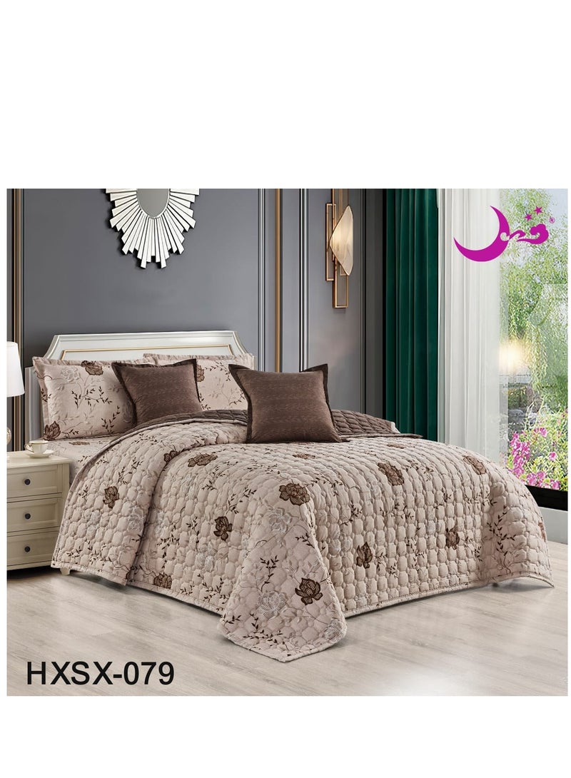 Moon Luxury 6-Piece Bedding Set – Elegant Quilted Floral Comforter with Pillow and Cushion Covers, Classic Design to Add a Sophisticated Touch to Your Bedroom - Image 2