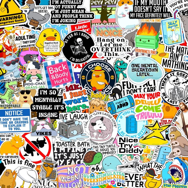 Debinolo 300 Pcs Funny Gift Stickers for Adults (Dirty) Meme Water Bottles Prank Pack Waterproof Cool Sticker for Laptop, Hard Hats, Sarcastic, Vinyl Decals Hilarious Gift - Image 1