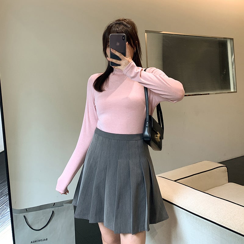 Plus Size Pleated Mini Skirt Autumn Winter New black  - Image 4