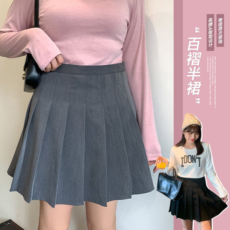 Plus Size Pleated Mini Skirt Autumn Winter New black  - Image 2