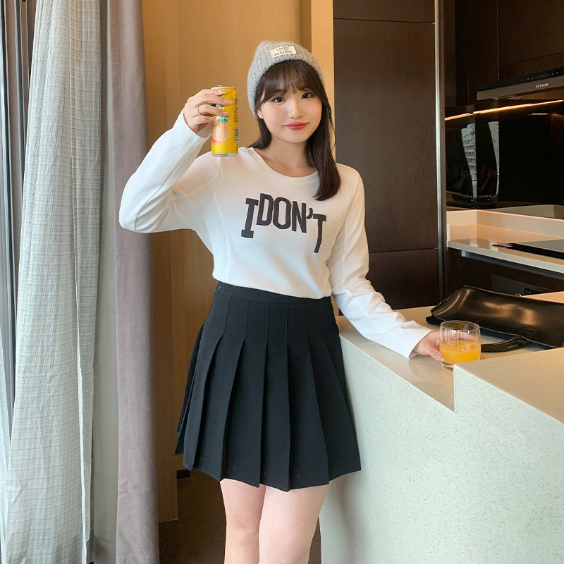 Plus Size Pleated Mini Skirt Autumn Winter New black  - Image 5