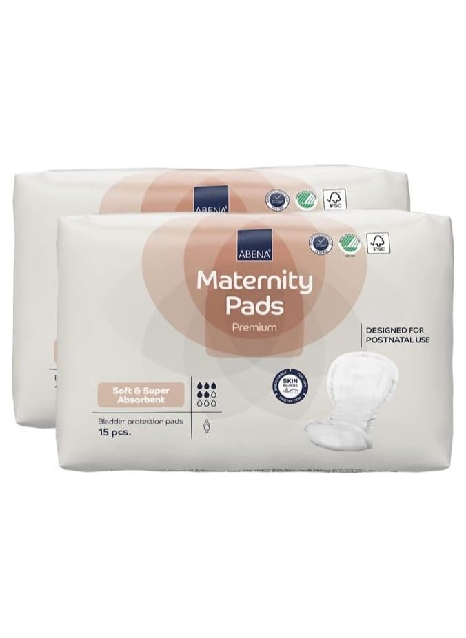 Abena - (Pack of 2) New Mom Maternity Pads for Women - 15 Count, Super Absorption, Soft Disposable Pads for After-Delivery Incontinence - Image 1