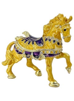 Horse Trinket Box,Figurine Jewelry,Gold Plated Crystal Enameled Home Decor,Table Decor,Sourvenir Festival Gift,Hand Painted Enameled Classic Ornaments Metal Craft(Yellow)
