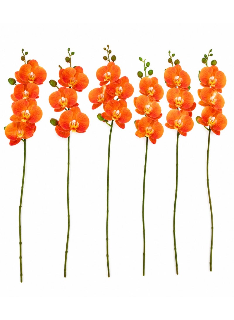 6-Pack Artificial Silk Orchid Flowers, Lifelike Phalaenopsis, Orange Flowers, Artificial Flowers for Home Decor - Image 2