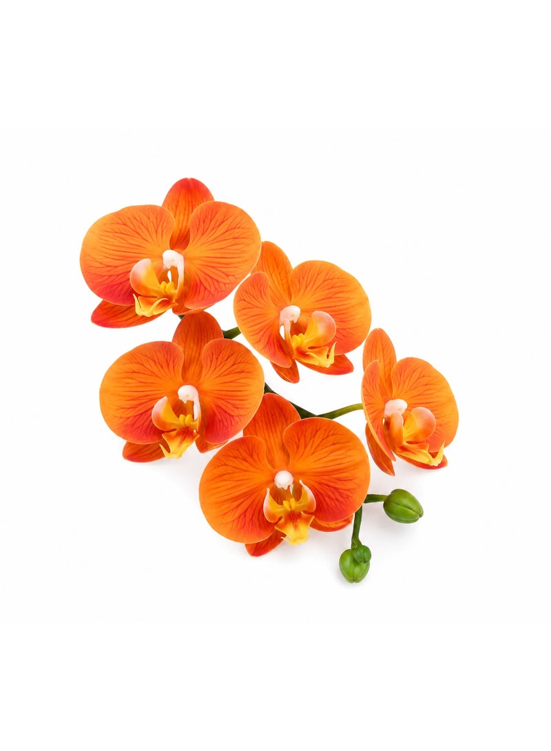 6-Pack Artificial Silk Orchid Flowers, Lifelike Phalaenopsis, Orange Flowers, Artificial Flowers for Home Decor - Image 3